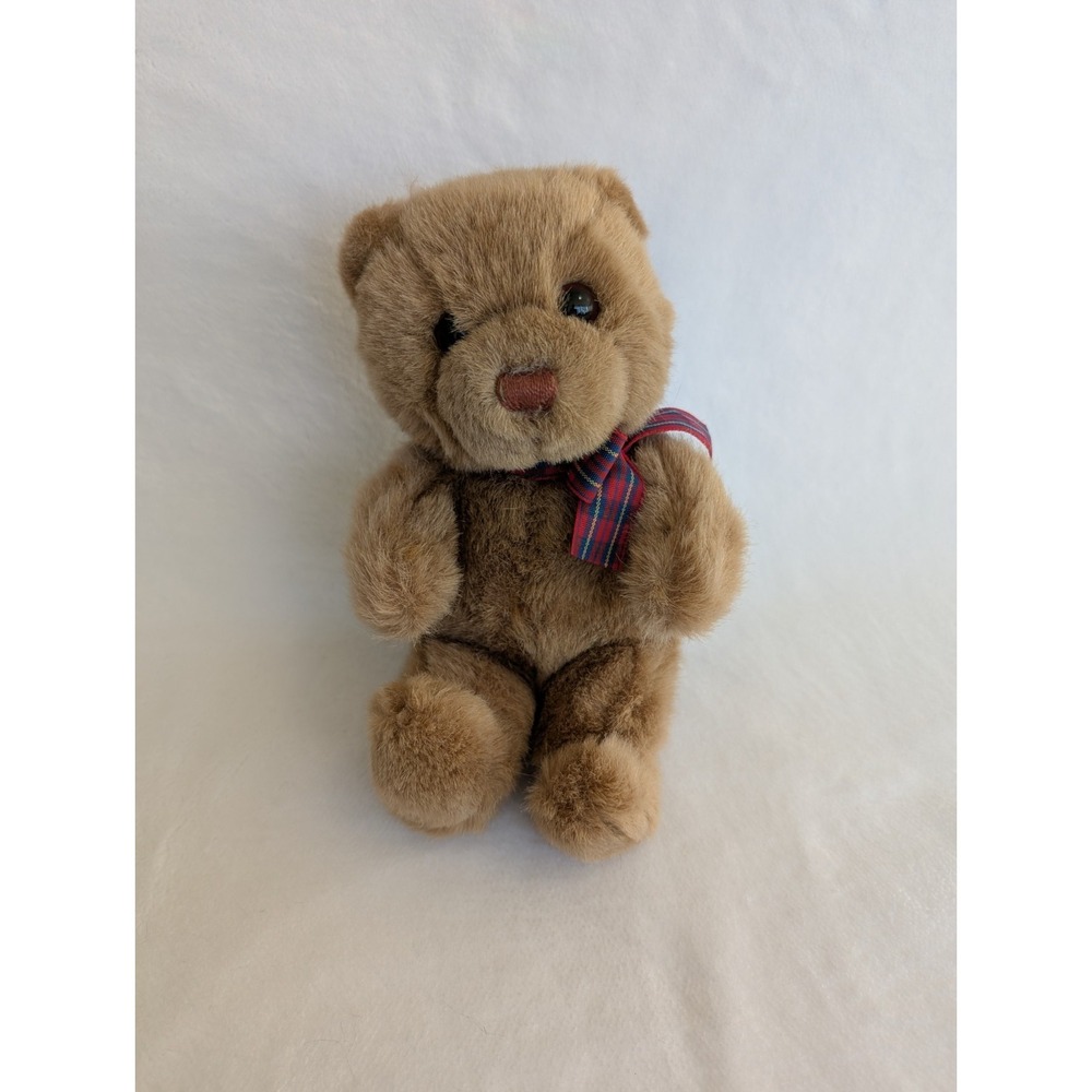 Vintage 1992 GUND Teddy Bear‎ Plush Stuffed Animal Brown 9" Plaid Bow Easter